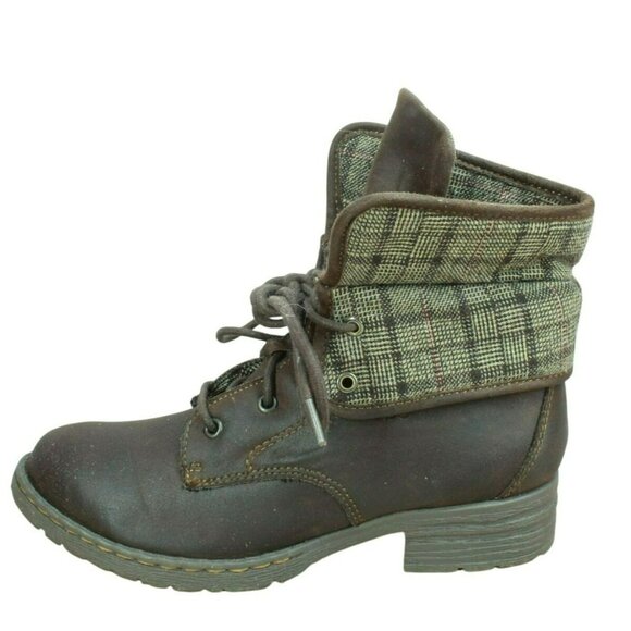 BOC by Born Brown Leather Lace Up Plaid Lined Foldable Ankle Boots Size 7 - Picture 1 of 8